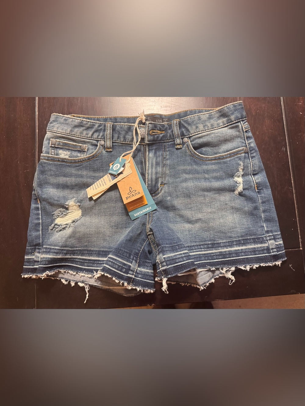 Prana Distressed Blue Denim Cutoff Shorts